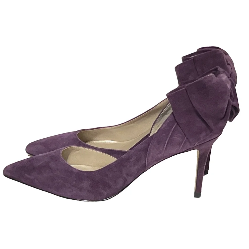 NEW WHITE HOUSE BLACK MARKET PURPLE CALLIE SUEDE BOW HIGH HEELS PUMPS SZ 9 - Picture 10 of 16